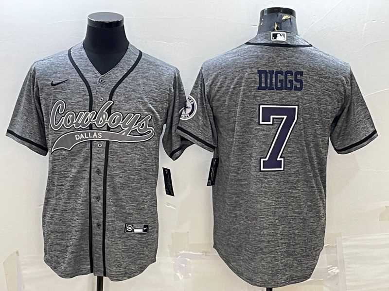 Mens Dallas Cowboys #7 Trevon Diggs Grey Gridiron With Patch Cool Base Stitched Baseball Jersey
